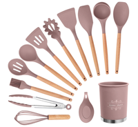 Set 13 Ustensile ROZ antiaderente de Bucatarie din silicon cu maner de Bambus calitate PREMIUM - 1
