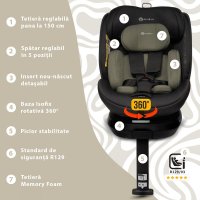 Scaun auto Appekids I-Size 40-150 cm Rear Facing 360 Pro Confort green - 1