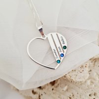 Lantisor Inima familiei - 3 nume si cristale Swarovski - Argint 925 - 1