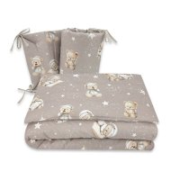 Lenjerie patut 3 piese, MimiNu, Pentru patut 120x60 cm, Cu protectie laterala, Din bumbac certificat Oeko Tex Standard 100, Bedtime story beige - 1