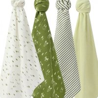 Set 4 paturici subtiri din bumbac pentru bebelusi unisex Verde - 2