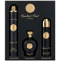 Set Cadou Lattafa Opulent Oud - Apa de Parfum 100 ml, Spray Parfumat 200 ml si Air Freshener 300 ml - 1