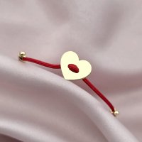 Brățara inima - Șnur rosu Gros - Argint 925 placat cu Aur Galben 18K - 1