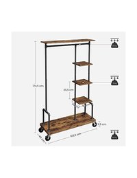 Suport pentru Haine cu Roti Vasagle HSR66BXV1, 5 Niveluri, Culoare Maro Rustic - 4