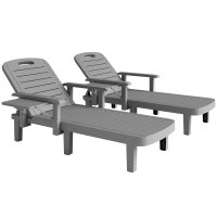 Set Outsunny cu 2 sezlonguri gri, spatar reglabil in 5 pozitii, masuta si cotiere ergonomice, 79x158x88 cm - 1