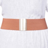 Curea elastica camel de 6 cm cu catarama aurie - 1