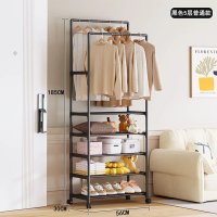 Suport multifunctional pentru haine si incaltaminte cu 5 rafturi si bara de umerase, 185x56x30 cm - 1