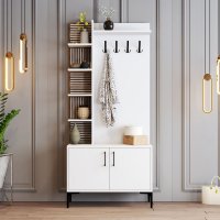 Cuier pentru hol Hanah Home, alb, pal melaminat, dimensiuni 90x35x200 cm - 6