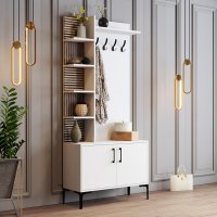 Cuier pentru hol Hanah Home, alb, pal melaminat, dimensiuni 90x35x200 cm - 4