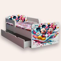 Pat pentru copii Mickey si Minnie, cu manere si sertar, 2-8 ani, 140x70 cm - 2