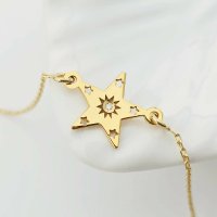 Bratara Personalizata Stea intre Stele cu Diamant Natural - Argint 18K Placat cu Aur Galben - 1