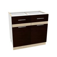Corp inferior 80 YANA, 2 usi si 2 sertare, corp alb, fronturi sonoma inchis + deschis, 80x50x77 cm - 1