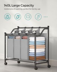 Organizator cu roti pentru baie, Songmics, 4 x 35L, 87.5 x 38.5 x 67 cm, LSF005, Gri - 1