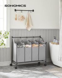 Organizator cu roti pentru baie, Songmics, 4 x 35L, 87.5 x 38.5 x 67 cm, LSF005, Gri - 2