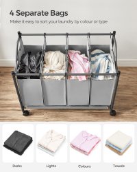 Organizator cu roti pentru baie, Songmics, 4 x 35L, 87.5 x 38.5 x 67 cm, LSF005, Gri - 4