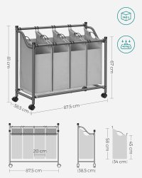 Organizator cu roti pentru baie, Songmics, 4 x 35L, 87.5 x 38.5 x 67 cm, LSF005, Gri - 6