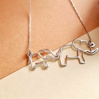 Lantisor personalizat cu doi elefanti - Aur alb 14K - 1