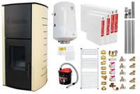 Pachet Termosemineu pe peleti Fornello Royal Ivory 18 kW, complet echipat cu pompa, vas expansiune, automatizare, culoare crem, Boiler, kit evacuare 3.5 ml, Termostat Salus 091FLRFV2 Aspirator Cenusa, Calorifere si Fitinguri - 1