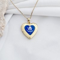 Medalion personalizat in forma de inima - Blue Angel - Argint 925 cu placare de Aur Galben 18K - 1
