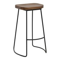 Scaun de bar de gradina Lamul lemn de ulm nuanta nuc-negru si metal 48x42x71 cm - 1