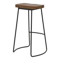 Scaun de bar de gradina Lamul lemn de ulm nuanta nuc-negru si metal 48x42x71 cm - 2