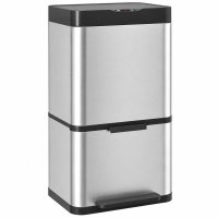 HOMCOM cos de gunoi automat cu senzor, 3 compartimente de 40 L, otel inoxidabil, galeti detasabile - 1