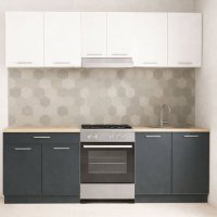 Set de bucatarie GERMANIA 220 cm, 5 unitati, 1 sertar, blat gros antracit si alb - 1