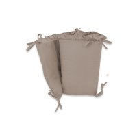 Aparatoare pentru patut, MimiNu, Cu volanase, Din bumbac certificat Oeko Tex Standard 100, 180x30 cm, Cu panglici, Colectia Royal, Mocha - 1