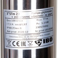 Pompa SubmersibilaRezistenta la Nisip , IBO 3STM20, 1100 W, 100 l/min, H Refulare 77 m, 3 Toli + 20 m cablu - 5