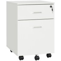 Vinsetto fiset de birou cu 2 sertare, incuietoare si 5 roti, alb, design modern - 1