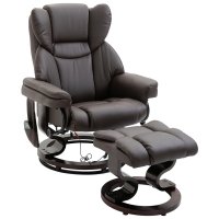 Fotoliu relax HOMCOM cu taburet si masaj, rotativ 360°, piele ecologica maro pentru living - 1