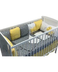 Lenjerie personalizata cu aparatori din 7 pernute pufoase Galben stelute pe gri 120x60 cm - 1