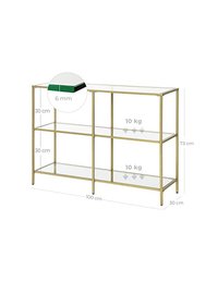 Consola din sticla securizata, Vasagle, 3 rafturi, 100 x 30 x 73, LGT27G, Auriu - 4