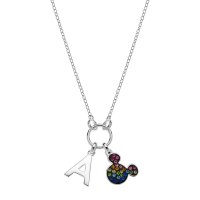 Colier cu Initiala A si Simbol Mickey Mouse - Argint 925 cu Zirconii Colorate - 1