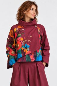 Jacheta scurta bordo cu imprimeu floral abstract - 1