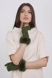 Manusi dama kaki din material textil catifelat cu blanita naturala de iepure - 1