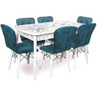 Set masa extensibila cu 6 scaune tapitate Homs marmorat alb  250-30650 - turcoaz 170 x 80 cm - 1