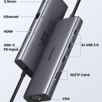 UVerde Docking Station USB-C la Type-C cu 3x USB, HDMI, RJ45, Jack 3.5mm, VGA, TF, SD Card - Gri (15601) - 1
