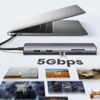 UVerde Docking Station USB-C la Type-C cu 3x USB, HDMI, RJ45, Jack 3.5mm, VGA, TF, SD Card - Gri (15601) - 8