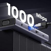 UVerde Docking Station USB-C la Type-C cu 3x USB, HDMI, RJ45, Jack 3.5mm, VGA, TF, SD Card - Gri (15601) - 4