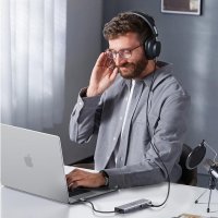 UVerde Docking Station USB-C la Type-C cu 3x USB, HDMI, RJ45, Jack 3.5mm, VGA, TF, SD Card - Gri (15601) - 5