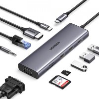 UVerde Docking Station USB-C la Type-C cu 3x USB, HDMI, RJ45, Jack 3.5mm, VGA, TF, SD Card - Gri (15601) - 2