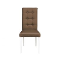 Scaun living TEO LUX, picioare lemn alb, piele ecologica cappuccino, 46x60x98 cm - 1