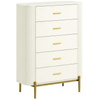HOMCOM comoda gri deschis cu 5 sertare, panouri striate, manere si picioare metalice, 90 x 44 x 120 cm - 1