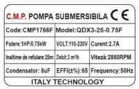 Pompa submersibila CAMPION PROFESSIONAL CMP1766F pentru apa murdara, cu plutitor automat, 750 W, 3 mc/h, 25 m - 3