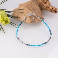Bratara argint subtire din hematit argintiu si turcoaz 1.5mm - 1