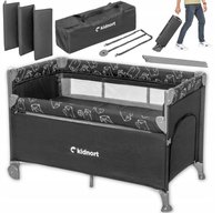 Patut pliabil Kidnort Livsmiljo Dark Grey, 3 in 1, cu 2 niveluri, laterala culisanta, plasa de ventilatie, saltea si geanta, 128 x 78.5 x 68 cm - 20