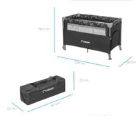 Patut pliabil Kidnort Livsmiljo Dark Grey, 3 in 1, cu 2 niveluri, laterala culisanta, plasa de ventilatie, saltea si geanta, 128 x 78.5 x 68 cm - 1