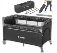 Patut pliabil Kidnort Livsmiljo Dark Grey, 3 in 1, cu 2 niveluri, laterala culisanta, plasa de ventilatie, saltea si geanta, 128 x 78.5 x 68 cm - 10