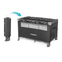 Patut pliabil Kidnort Livsmiljo Dark Grey, 3 in 1, cu 2 niveluri, laterala culisanta, plasa de ventilatie, saltea si geanta, 128 x 78.5 x 68 cm - 12